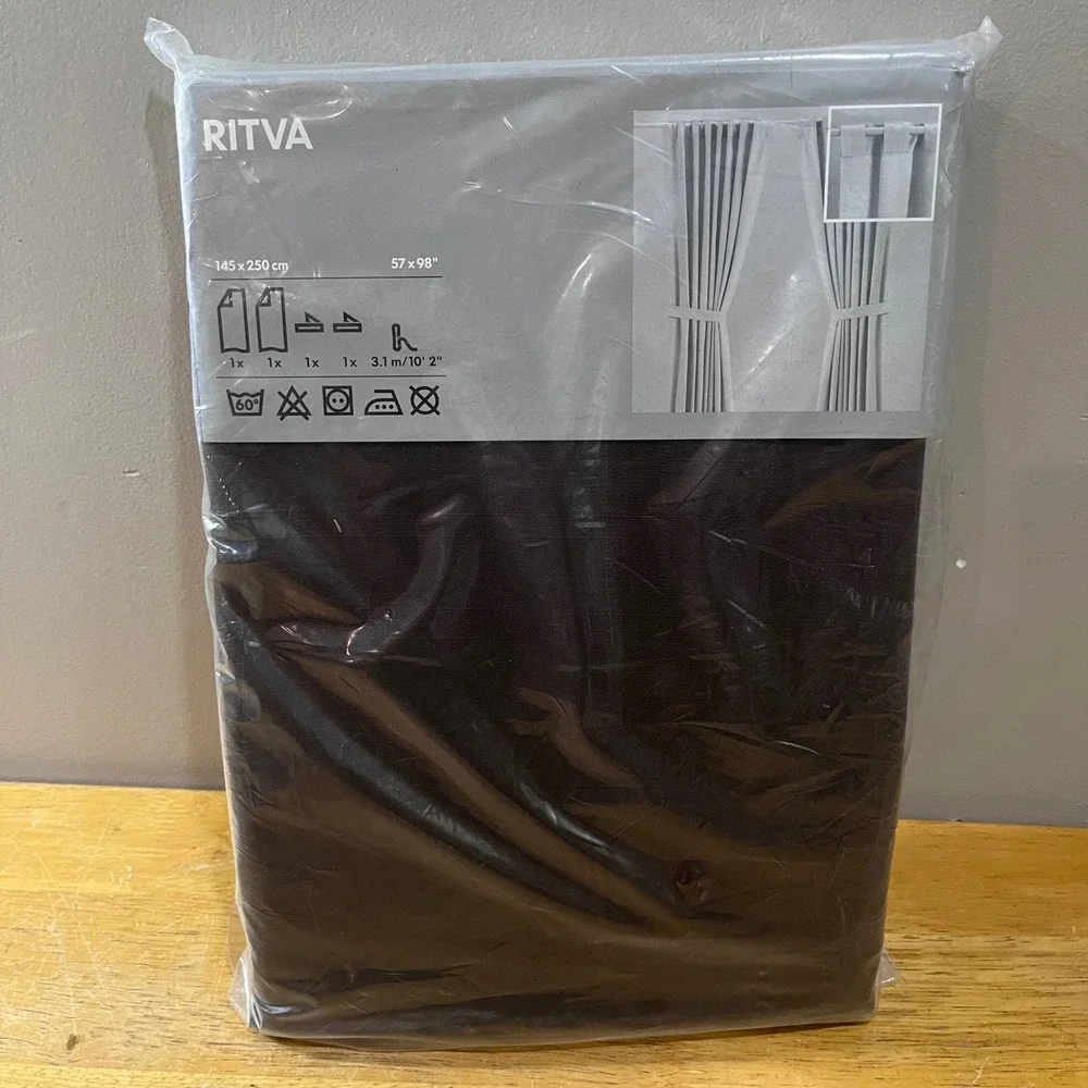 IKEA RITVA Curtains‎ 1 Pair 57x98 Dark Brown 100% Cotton 001.119.89 New